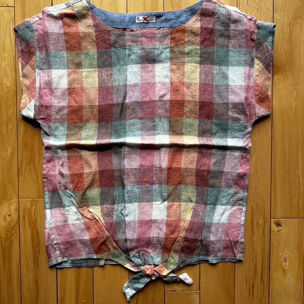 L.L. Bean Signature Short Sleeve Linen Front-Tie Top